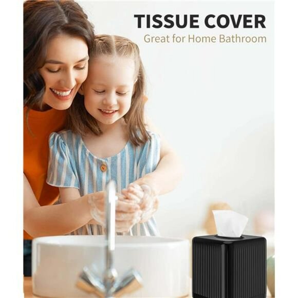 Black plastic square tissue box cover cube tissue holder for bathroom bedroom of - Picture 5 of 8